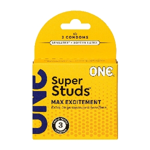 товар - Презервативи ONE Super Studs, 3 шт, з точковим рельєфом, зі змазкою, паковання — картонна коробка